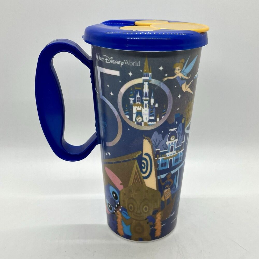 Walt Disney World 50th Anniversary Resort Mug Parks Cup Lid Refillable Mickey